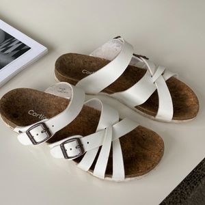 All White sandals with cork insole